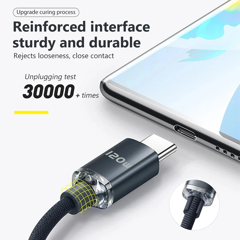 120W 6A Fast Charge USB Type C Quick Charge Cable