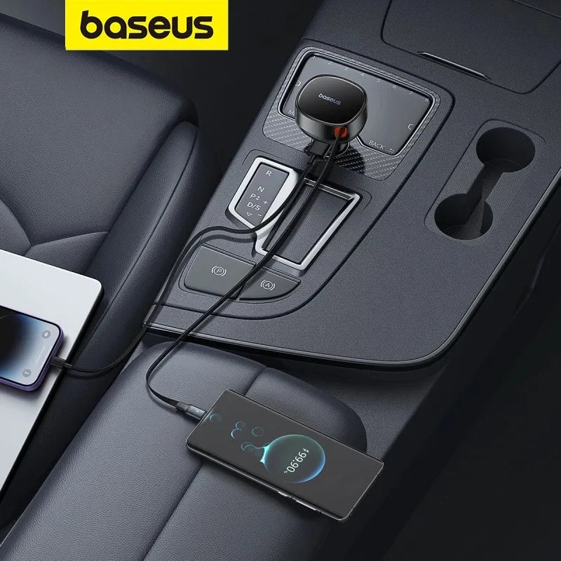 Baseus Car Charger 55W PD Fast Charge Retractable Cable For iPhone 160W USB Type C Car