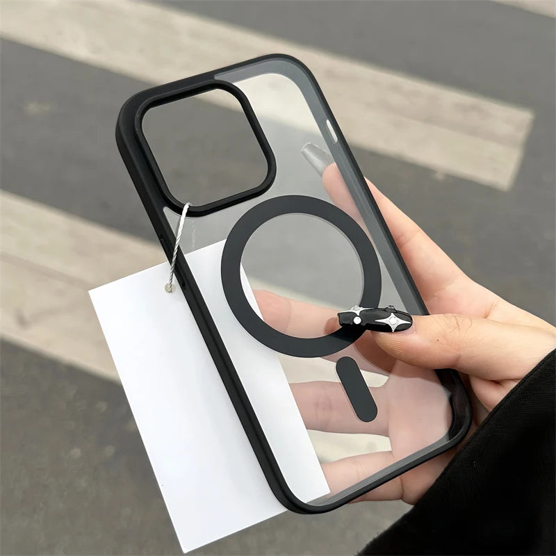 Luxury Magsafe Transparent Case For iPhone Mini Magnetic Wireless Charge Phone Cover