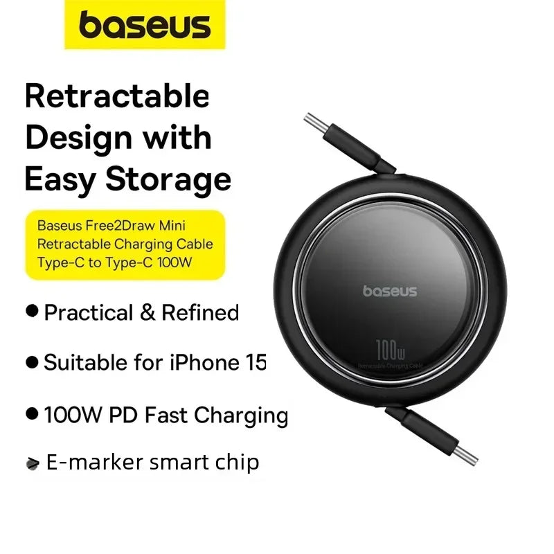 Baseus Retractable PD 100W Type-C To Type-C Charing Cable